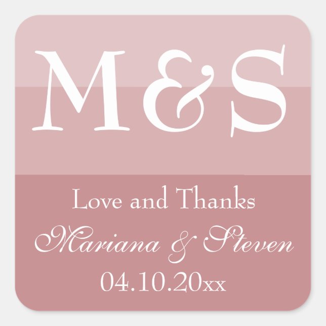 Sticker Carré Mariage de script moderne Dusty Rose (Devant)
