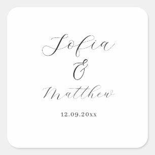Sticker Carré Mariage de script noir et blanc merci