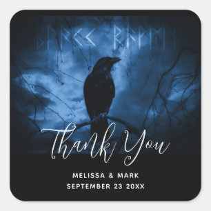 Sticker Carré Mariage de style gothique noir avec corbeau noir e