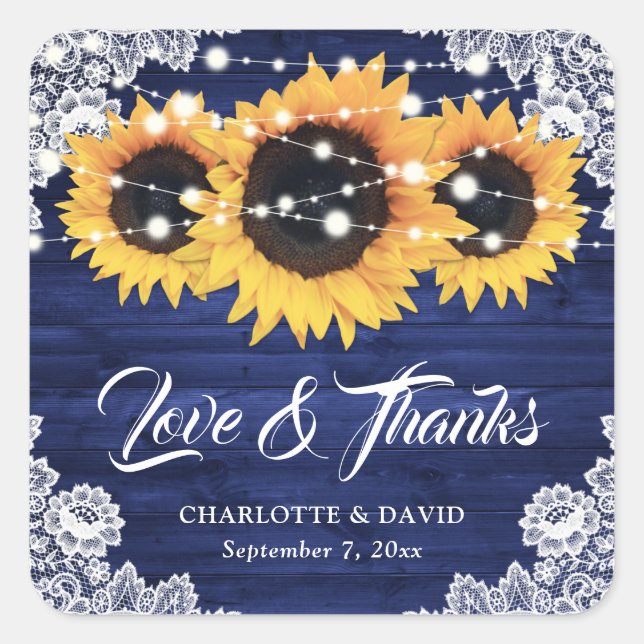 Sticker Carré Mariage de tournesol en bois rustique bleu marine  (Devant)