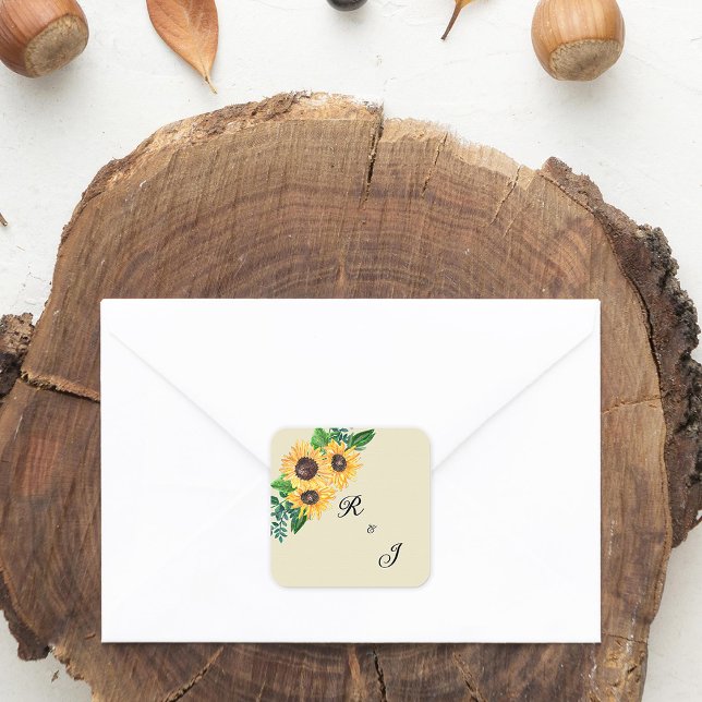 Sticker Carré Mariage de tournesol romantique Boho (Créateur téléchargé)