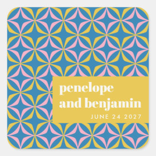 Sticker Carré Mariage de typographie bleu clair personnalisé