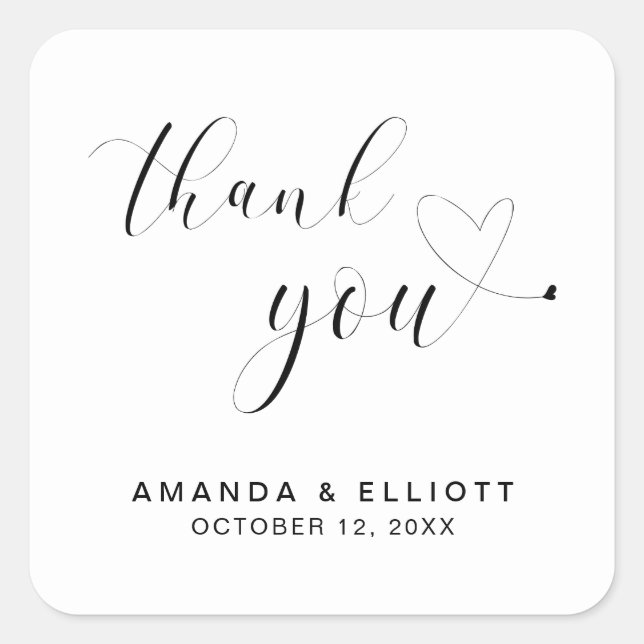 Sticker Carré Mariage de typographie noir et blanc Merci (Devant)