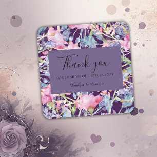 Sticker Carré mariage de verdure fleur sauvage colorée lavande