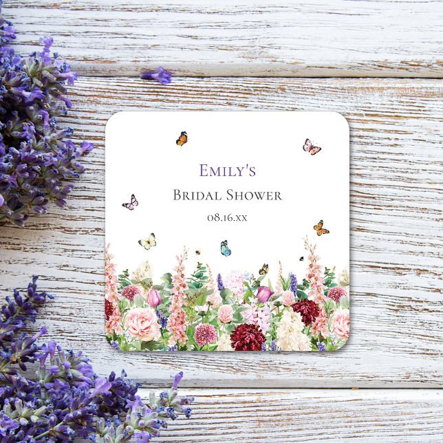 Sticker Carré Mariage décontracté papillon floral (Créateur téléchargé)
