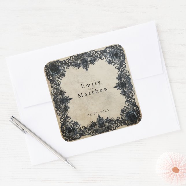 Sticker Carré Mariage d'élégance gothique victorienne (Enveloppe)