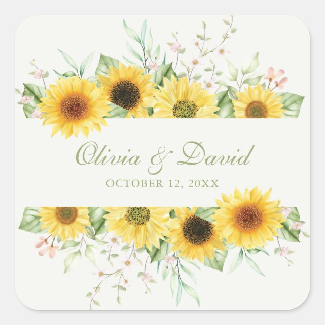 Sticker Carré Mariage Délice de Tournesol Rustique (Devant)