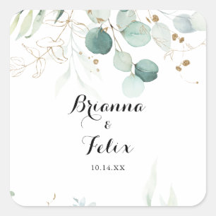 Sticker Carré Mariage d'enveloppes d'or Eucalyptus rustique