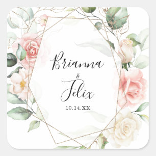 Sticker Carré Mariage d'enveloppes géométriques de coulage d'or