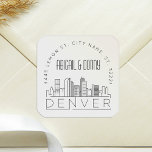 Sticker Carré Mariage Denver | Sceau d'enveloppe préadressé<br><div class="desc">Gagnez du temps et faites une impression en envoyant vos invitations de mariage. Ces autocollants d'enveloppe pré-adressés se présentent dans un style élégant mais moderne et décoré sur le thème de la décoration et présentent une illustration de la ville de Denver et de son horizon unique. Les couleurs neutres sont...</div>