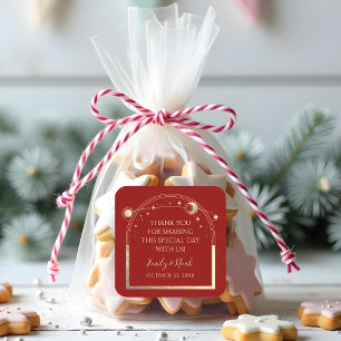 Sticker Carré Mariage des étoiles de la Lune d'or rouge céleste