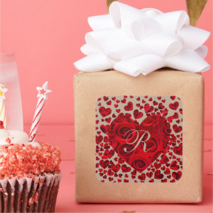 Sticker Carré Mariage des Roses du coeur rouge RSVP