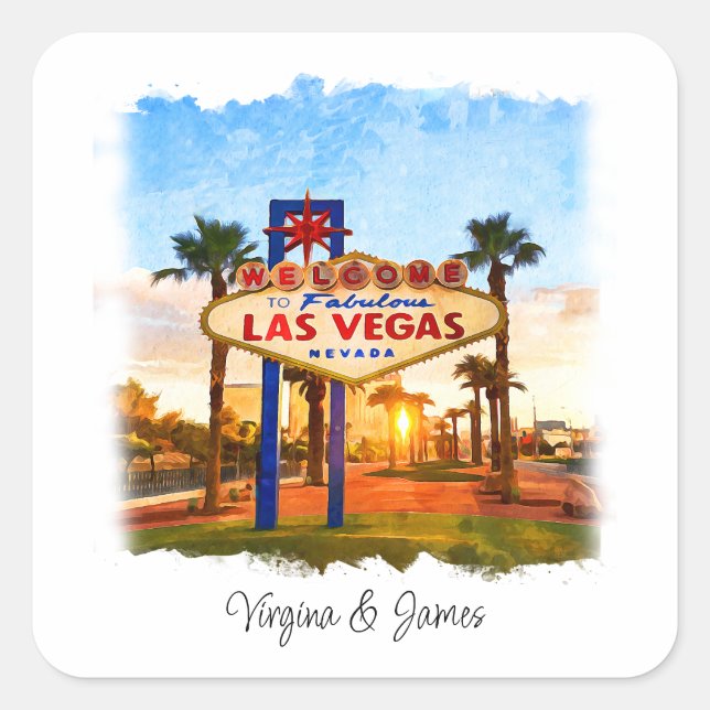 Sticker Carré Mariage des signes Fun Watercolor Las Vegas (Devant)
