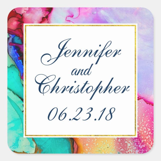 Sticker Carré Mariage design moderne en marbre Abstrait (Devant)