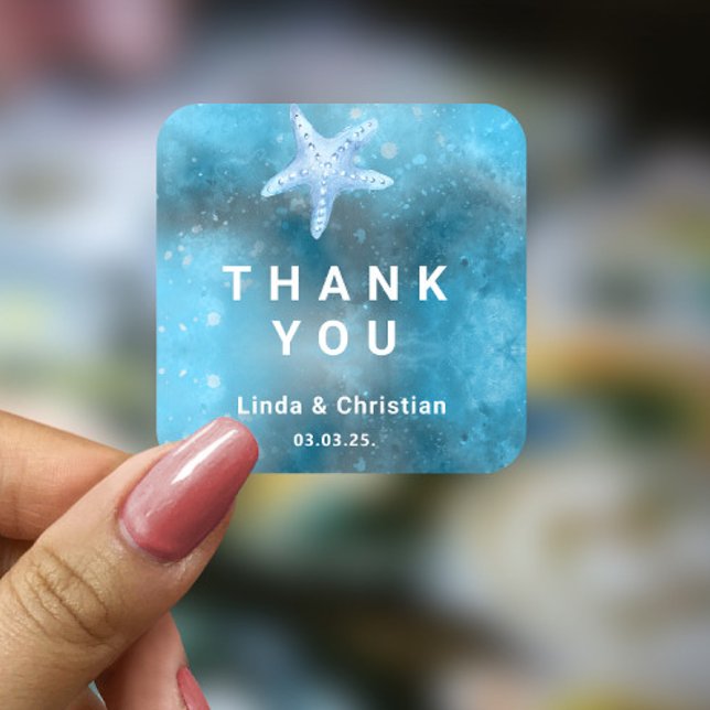 Sticker Carré Mariage d'été de la mer bleue profonde (Créateur téléchargé)