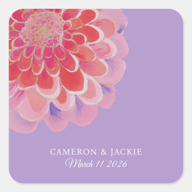 Sticker Carré Mariage d'été Zinnia Violet (Devant)
