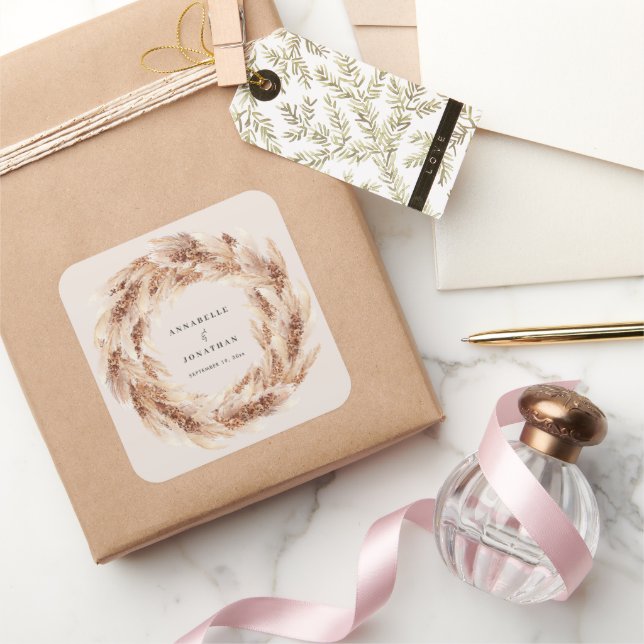 Sticker Carré Mariage d'herbe bohème naturel moderne (Cadeaux)