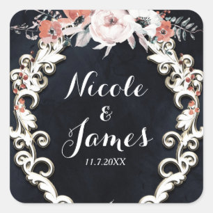 Sticker Carré Mariage d'hiver élégant et floral pâle à la craie