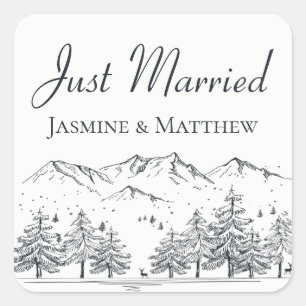 Sticker Carré Mariage d'hiver Montagne Nature Arbres Mariage