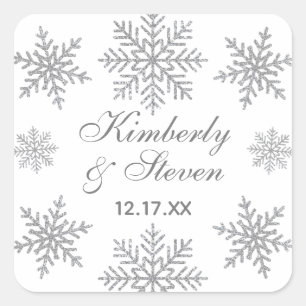 Sticker Carré Mariage d'hiver Silver Snowflake
