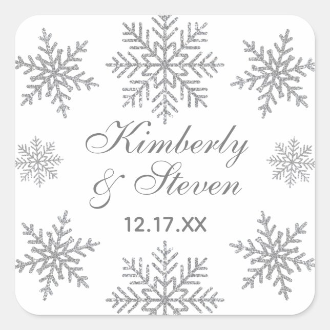 Sticker Carré Mariage d'hiver Silver Snowflake (Devant)