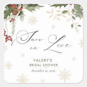Sticker Carré Mariage d'hiver sous la neige Shower de mariage