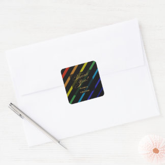 Sticker Carré Mariage d'hommes gays Élégant arc-en-ciel Merci