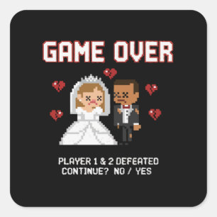 Sticker Carré Mariage drôle de joueur rétro "Game Over" en pixel