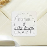 Sticker Carré Mariage du Brésil | Sceau d'enveloppe préadressé<br><div class="desc">Gagnez du temps et faites une impression en envoyant vos invitations de mariage. Ces autocollants d'enveloppe pré-adressés se présentent dans un style élégant mais moderne décoré et présentent une illustration du pays du Brésil et de son horizon unique. Les couleurs neutres sont adaptées pour compléter une variété d'invitations de mariage...</div>