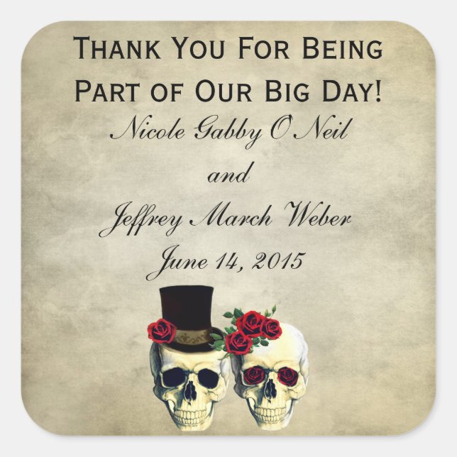 Sticker Carré Mariage du crâne de mariée et de chambre (Devant)