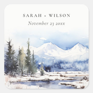 Sticker Carré Mariage du paysage skiable de la montagne de neige