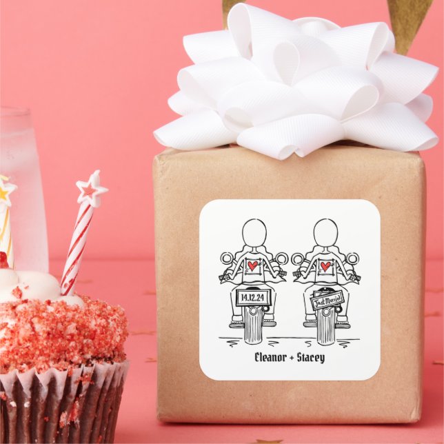 Sticker Carré Mariage du soir de moto de deux mariées sur mesure (Fête)