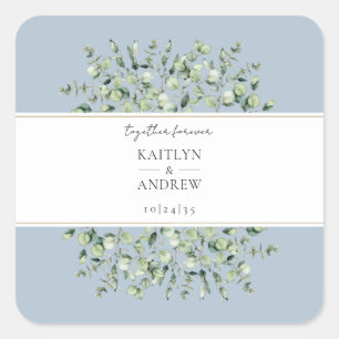 Sticker Carré Mariage Dusty Blue Eucalyptus Ensemble Pour Toujou