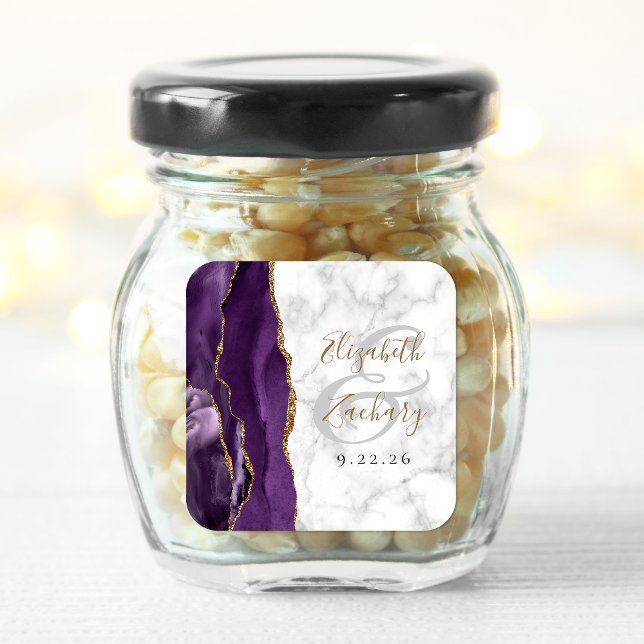 Sticker Carré Mariage écriture dorée violet marbre agate (Créateur téléchargé)