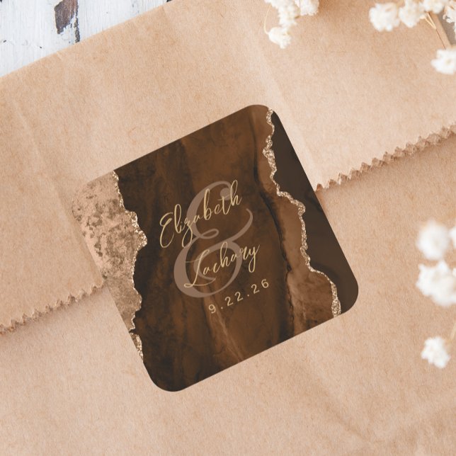 Sticker Carré Mariage écriture Mocha Brun Agate (Créateur téléchargé)