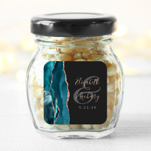 Sticker Carré Mariage élégant Agate Géode Script sarcelle Or Ros