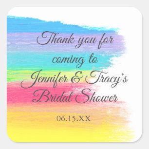 Sticker Carré Mariage élégant arc-en-ciel personnalisé pour lesb