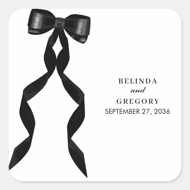 Sticker Carré Mariage élégant au ruban noir (Devant)