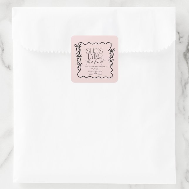 Sticker Carré Mariage Élégant avec Ruban Noir (Sac)