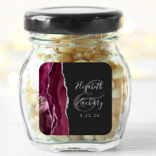Sticker Carré Mariage élégant Burgundy Silver Agate sombre