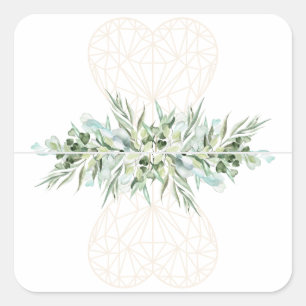 Sticker Carré Mariage Élégant Coeur Foliage Divider onglets
