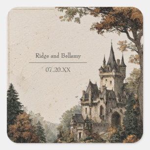 Sticker Carré Mariage Élégant de Château Automnal Vintage