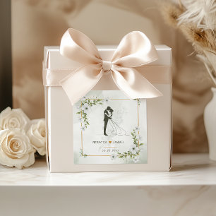 Sticker Carré Mariage Élégant de la Mariée et du Marié aux Fleur