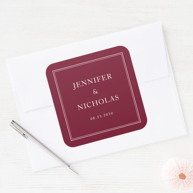Sticker Carré Mariage Élégant Formel Bordeaux (Enveloppe)