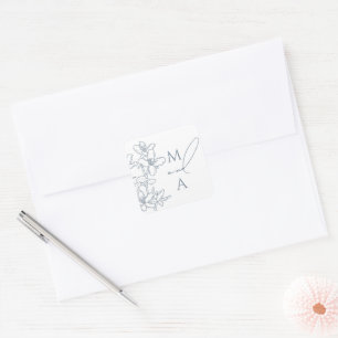 Sticker Carré Mariage élégant moderne bleu poussiéreux victorien