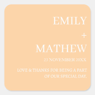 STICKER CARRÉ MARIAGE ÉLÉGANT MODERNE PERSONNALISÉ CLASSIQUE DE 