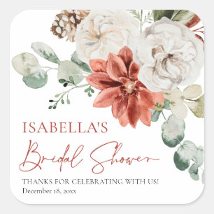Sticker Carré Mariage Élégant Moderne Rouge Noël Hiver Fête de F