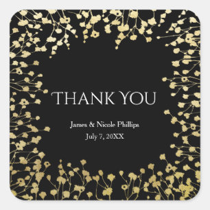 Sticker Carré Mariage Élégant Noir Fleur de Baby's Breath Or