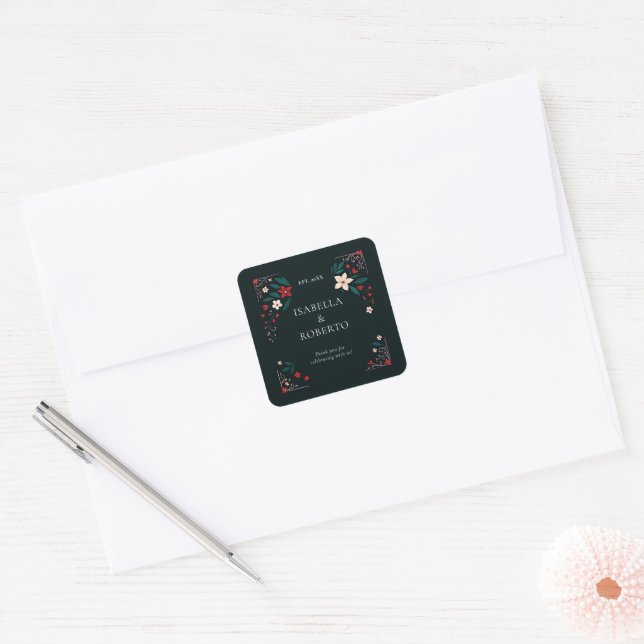 Sticker Carré Mariage élégant rustique mexicain rouge de Noël (Enveloppe)