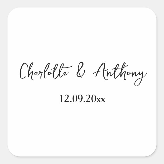Sticker Carré Mariage Élégant Script Creative Black White (Devant)